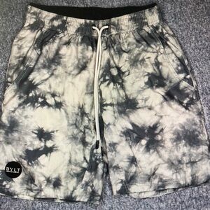 BYLT Tie-Dye Drawstring Shorts - Black & White
